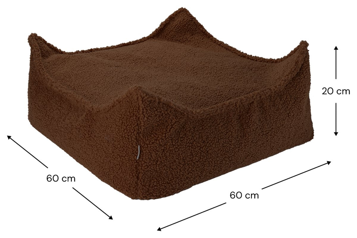 Afmetingen Wigiwama Square Teddy-Stoffpouf Warmes Haselnussbraun: 60 cm breed, 60 cm diep, 20 cm hoog