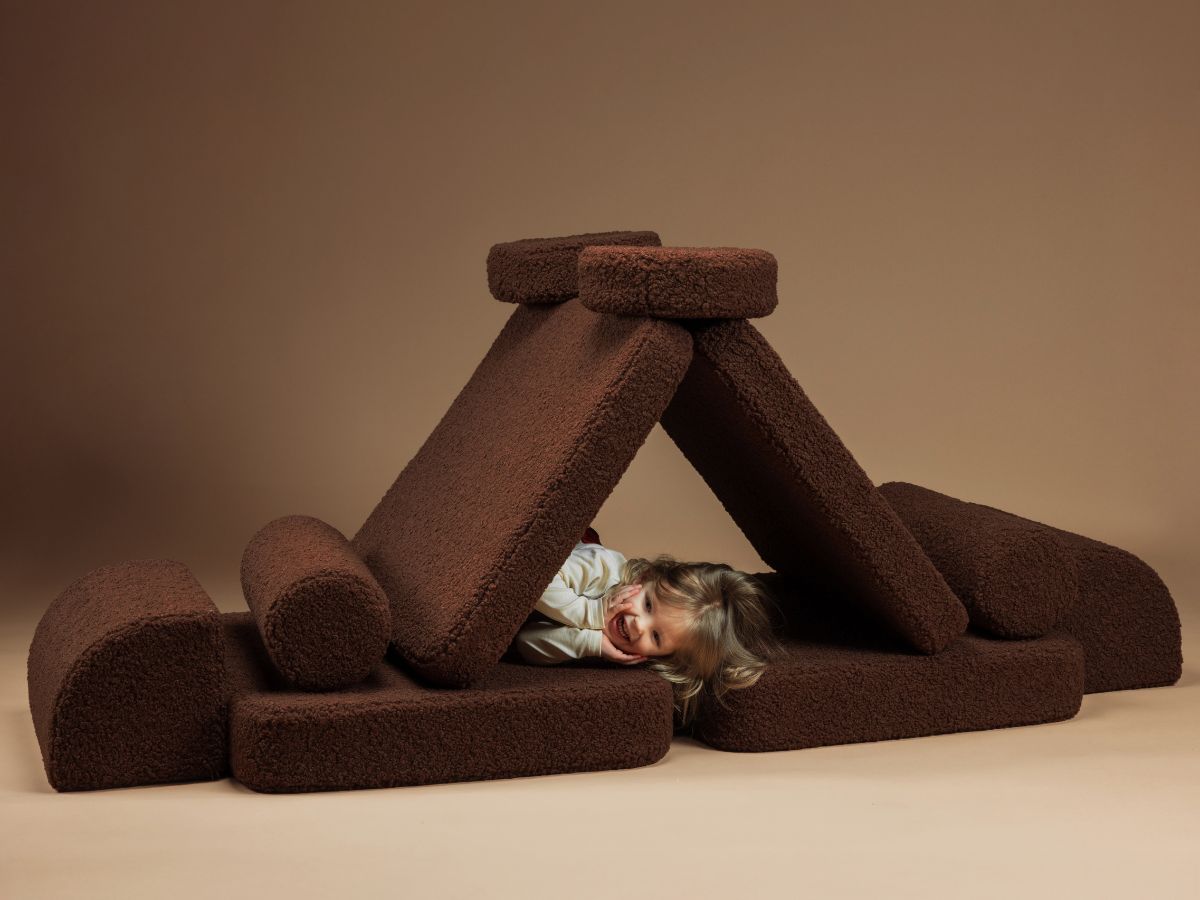 Wigiwama Kinderspielbank, 9-teilig, aus Teddyfell Warmes Haselnussbraun