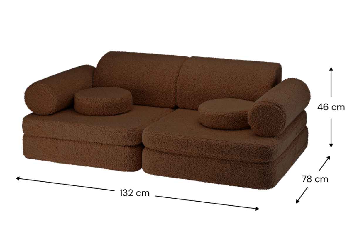 Afmetingen Wigiwama Kinderspielbank, 9-teilig, aus Teddyfell Warmes Haselnussbraun: 132 cm breed, 78 cm diep, 46 cm hoog
