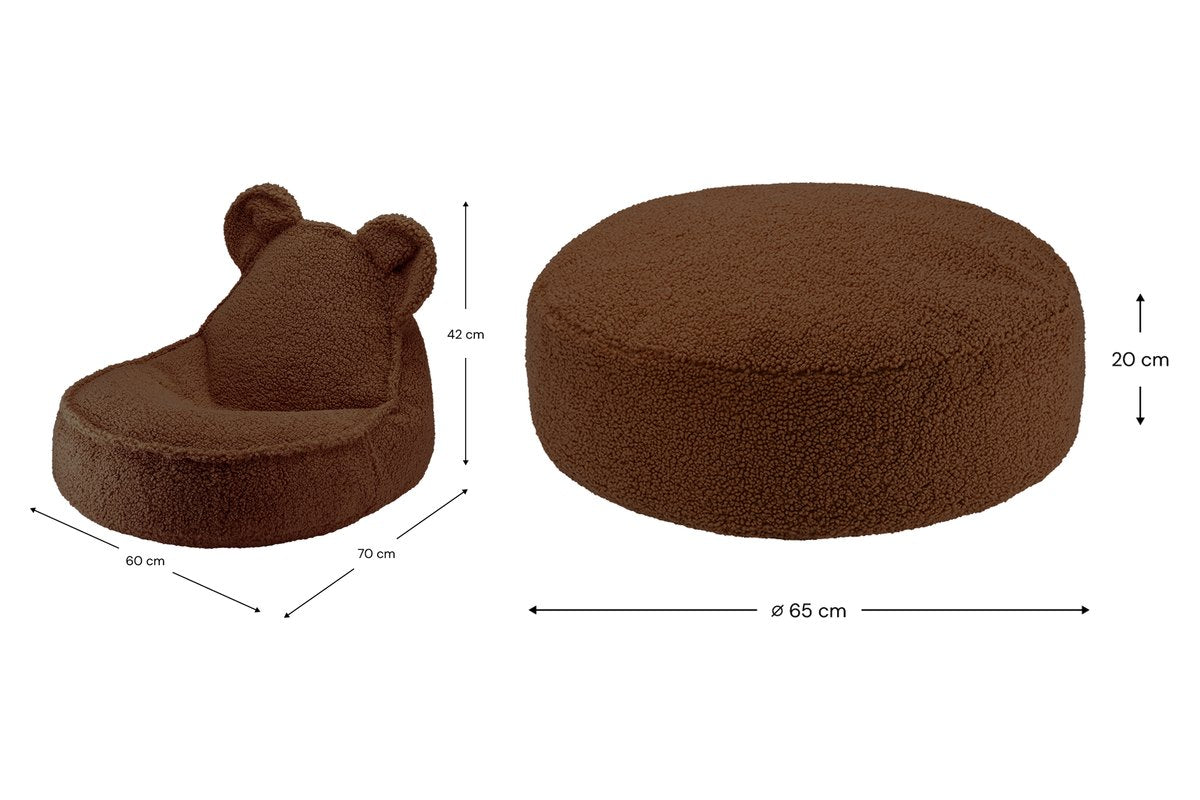 Afmetingen Wigiwama Set Teddybär-Sitzsack + Pouf Warmes Haselnussbraun: 60 cm breed, 70 cm diep, 42 cm hoog