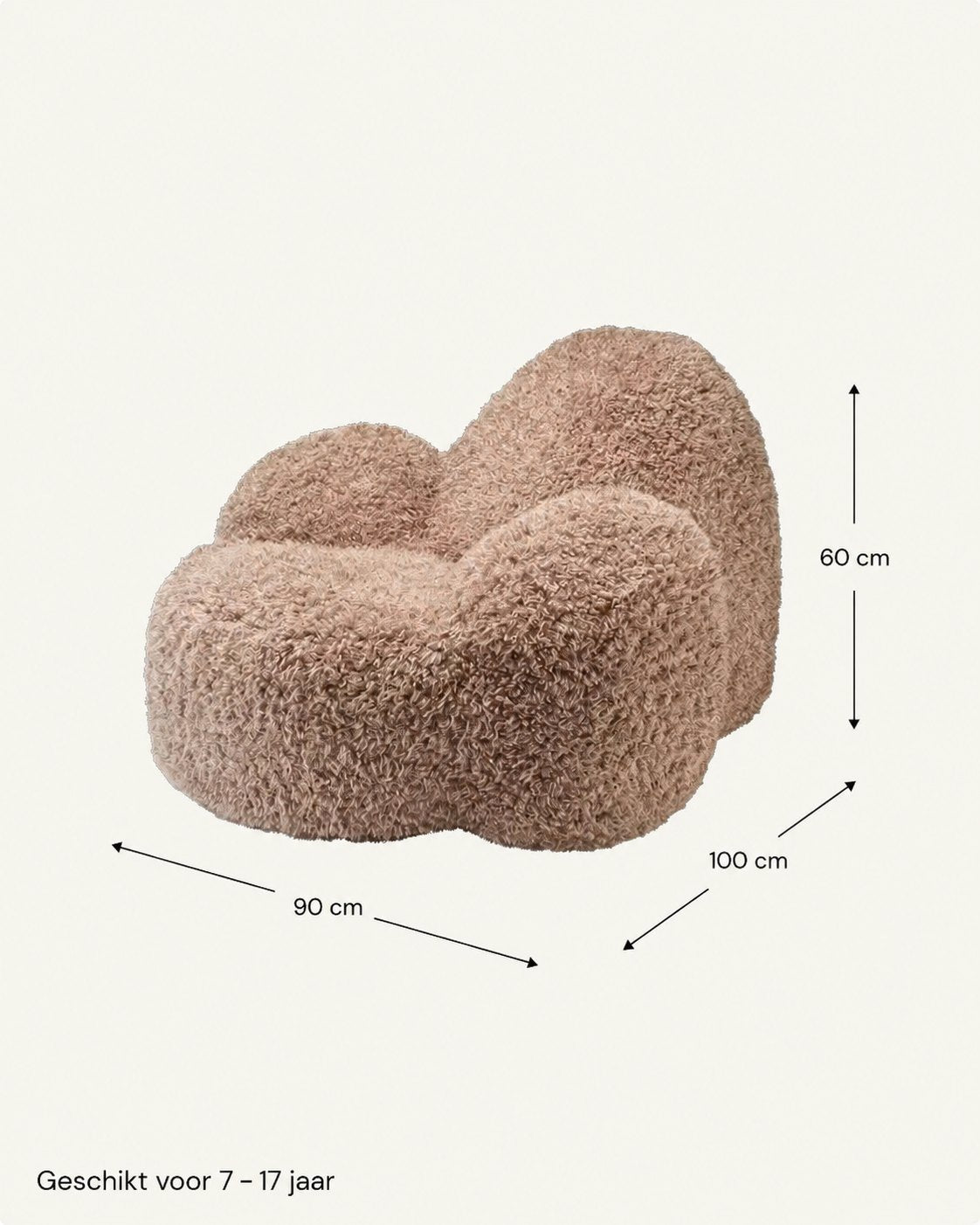 Afmetingen Teenage Armchair Momo Chair Yeti fabric - brown: 90 cm breed, 100 cm diep, 60 cm hoog