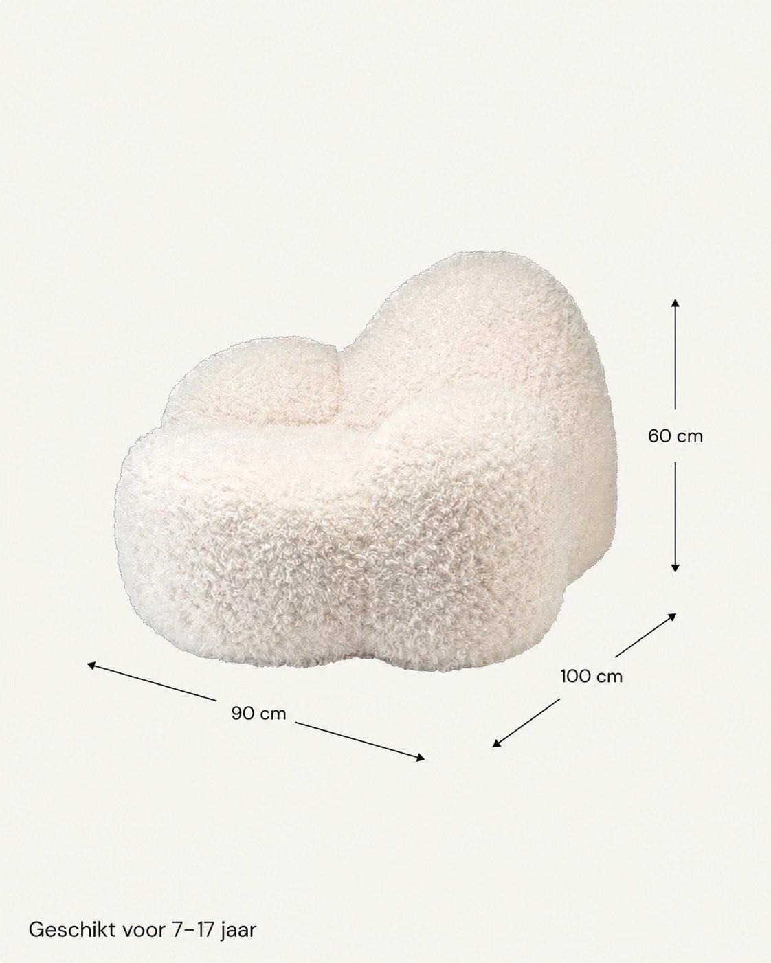 Afmetingen Teenage Armchair Momo Chair Yeti fabric - cream white: 90 cm breed, 100 cm diep, 60 cm hoog