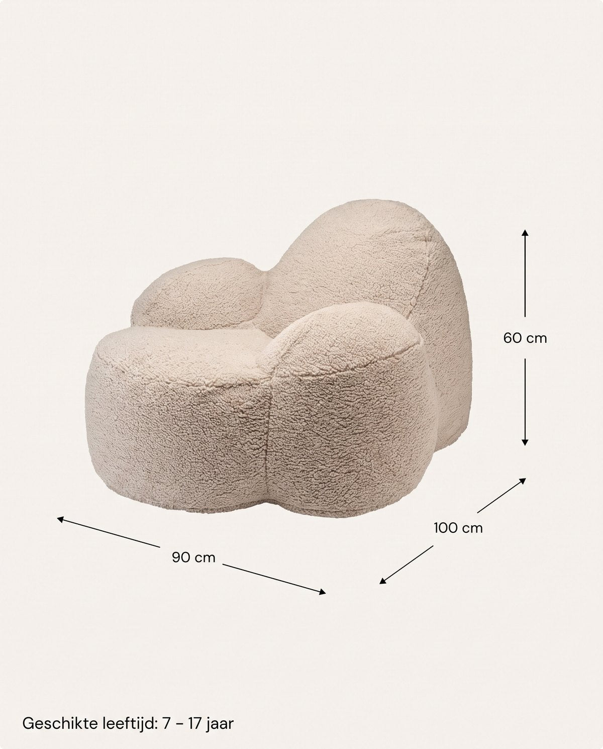Afmetingen Teenage Armchair Momo Chair Teddy fabric - beige: 90 cm breed, 100 cm diep, 60 cm hoog