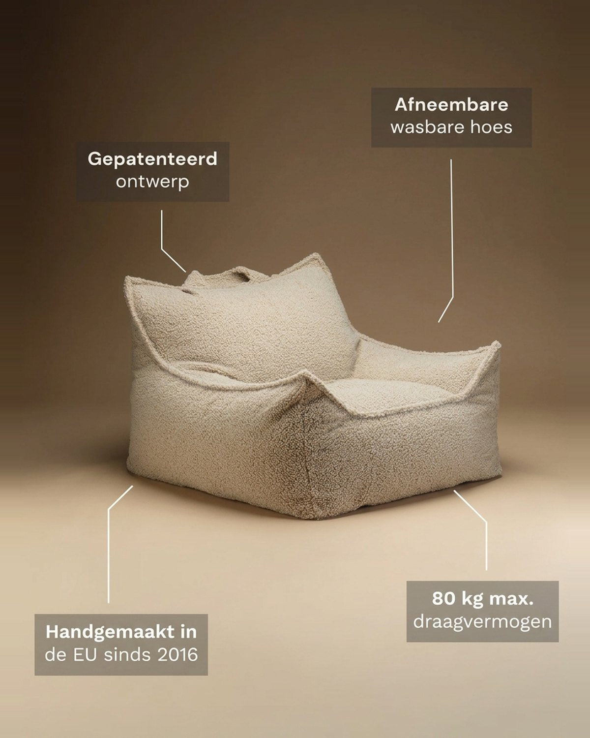 Kenmerken Wigiwama Bean Bag - Club Chair Teddy fabric - Beige