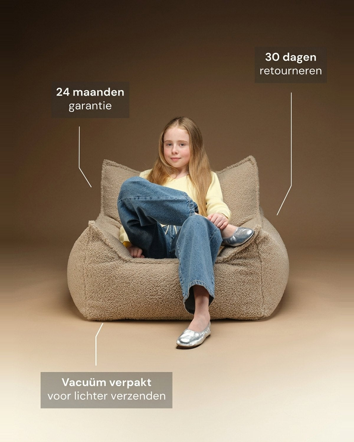 De Wigiwama Club Chair voor tieners Teddy fabric - Beige
