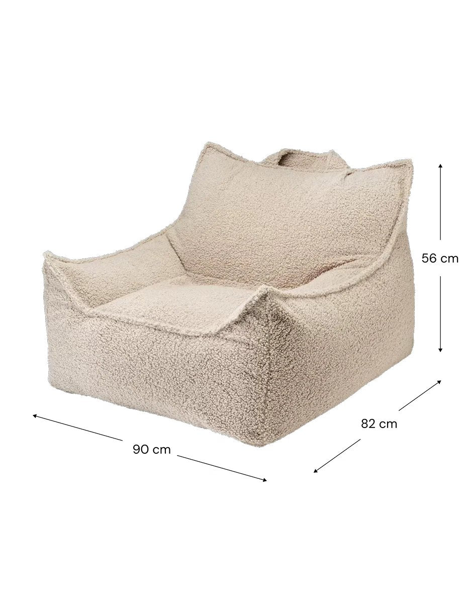Afmetingen Wigiwama Bean Bag - Club Chair Teddy fabric - Beige: 90 cm breed, 82 cm diep, 56 cm hoog