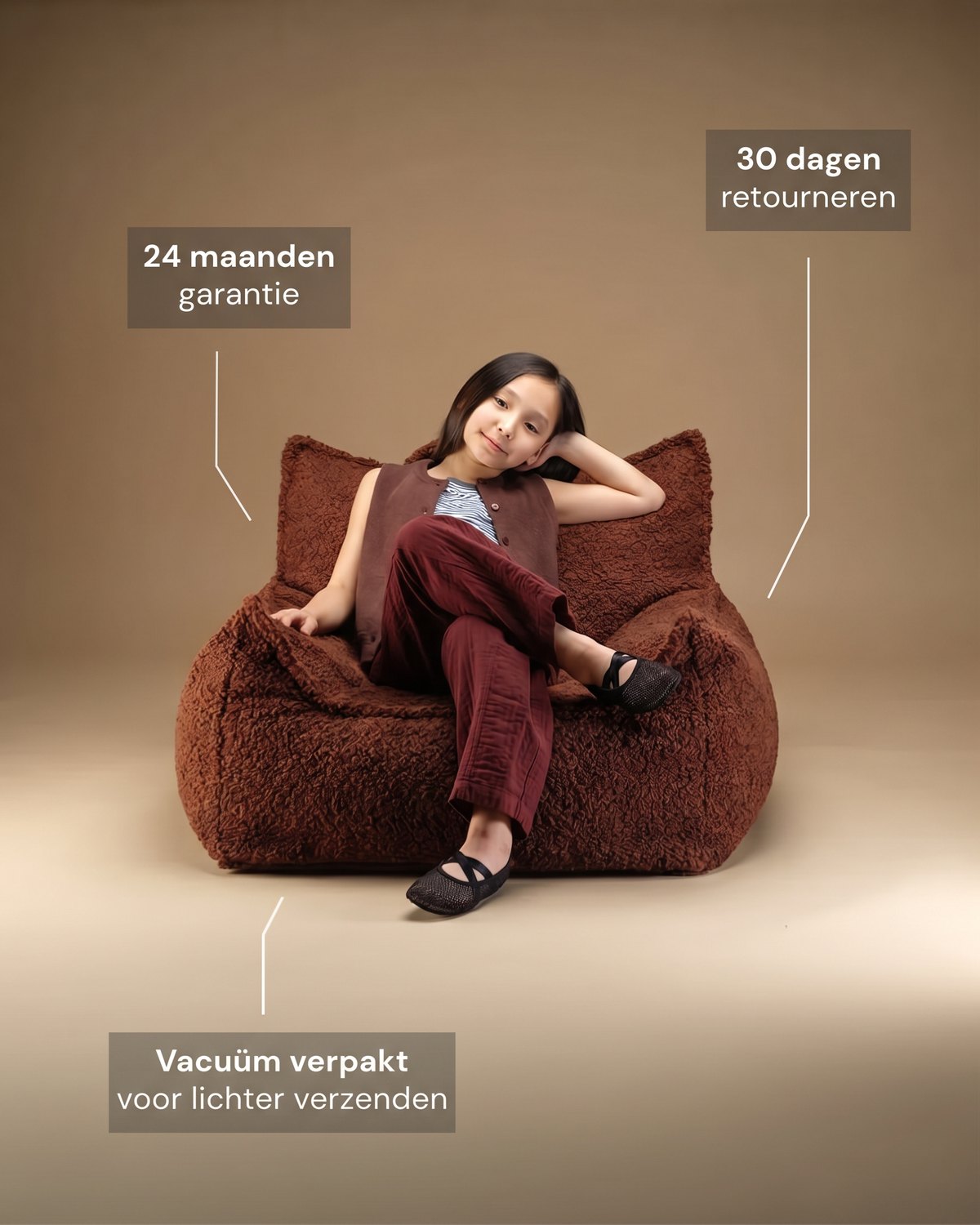 De Wigiwama Club Chair voor tieners Teddy fabric - Dark brown