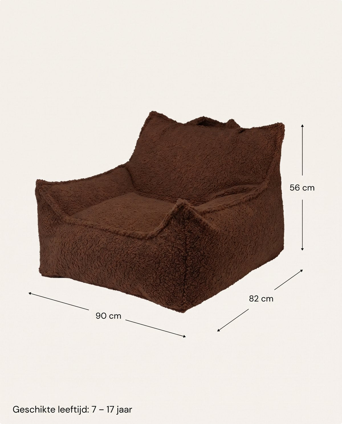 Afmetingen Wigiwama Bean Bag - Club Chair Teddy fabric - Dark brown: 90 cm breed, 82 cm diep, 56 cm hoog