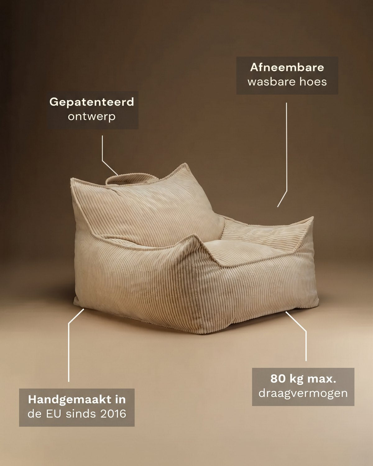 Kenmerken Wigiwama Bean Bag - Club Chair Corduroy - Sand beige