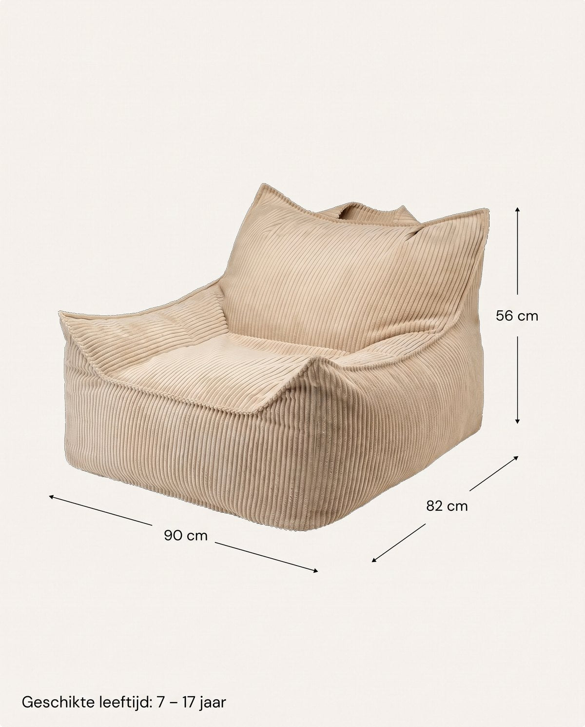 Afmetingen Wigiwama Bean Bag - Club Chair Corduroy - Sand beige: 90 cm breed, 82 cm diep, 56 cm hoog