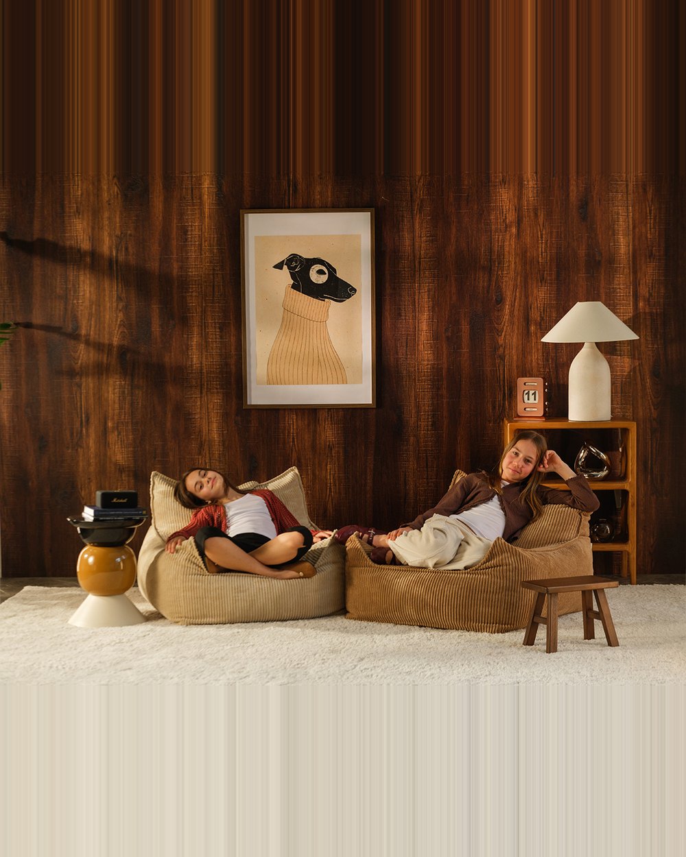 Wigiwama Bean Bag - Club Chair Corduroy - Sand beige in een kinderkamer