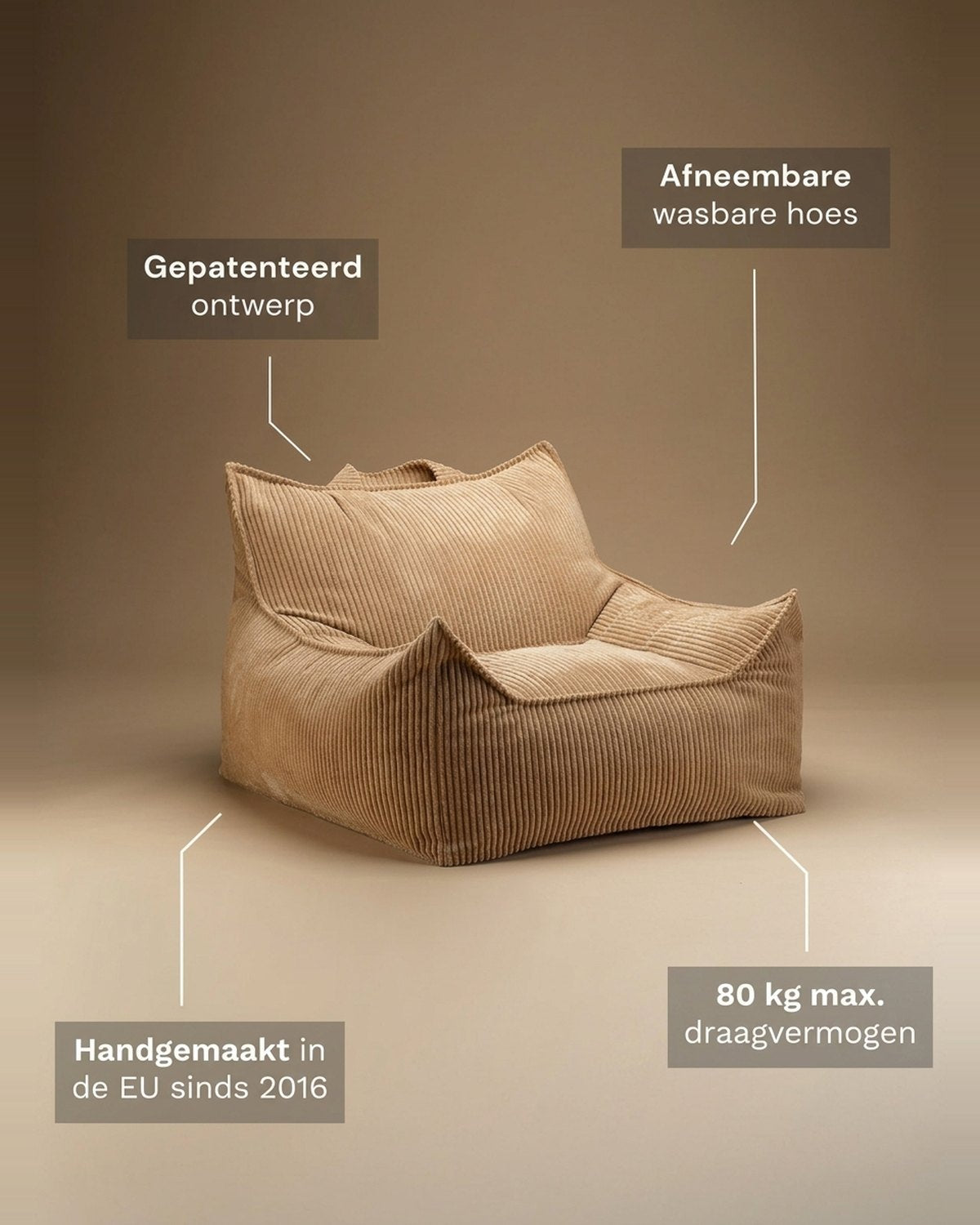 Kenmerken Wigiwama Bean Bag - Club Chair Corduroy - Camel