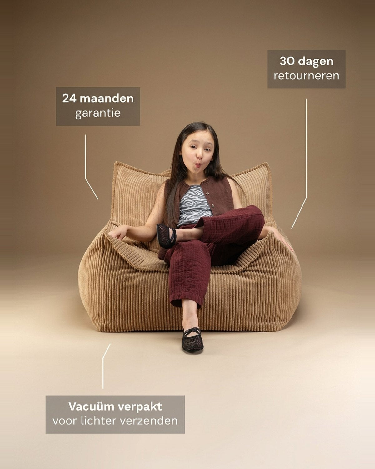 De Wigiwama Club Chair voor tieners Corduroy - Camel