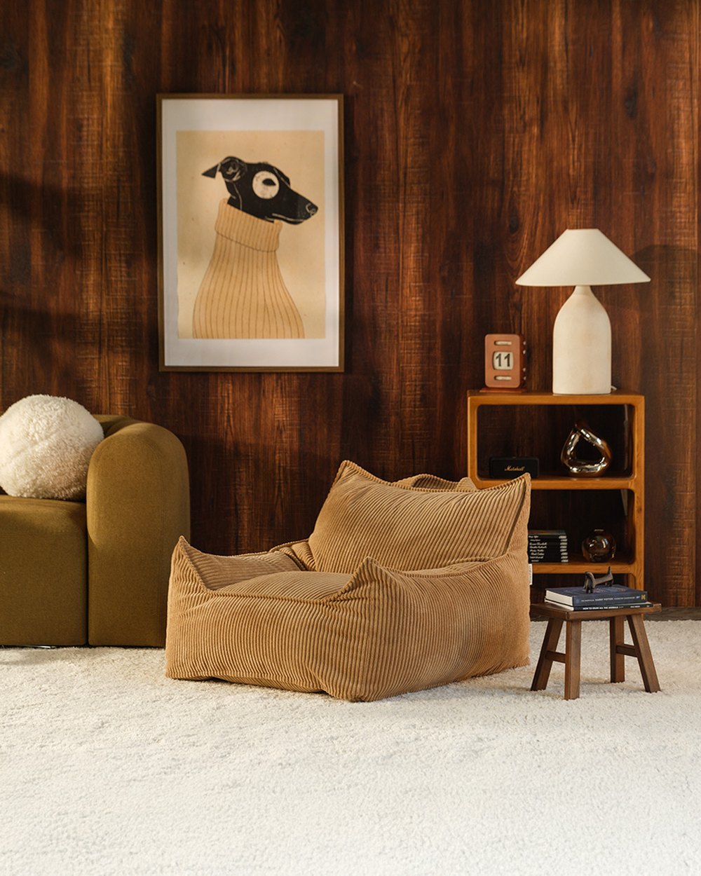 Wigiwama Bean Bag - Club Chair Corduroy - Camel in een kinderkamer