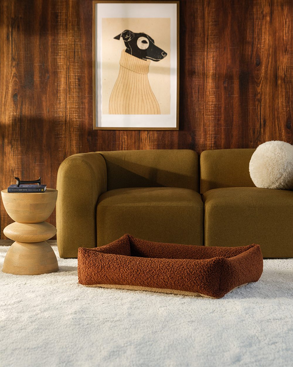 Wigiwama Dog Pillow - Pet Snuggle Bed Brown - L in een kinderkamer