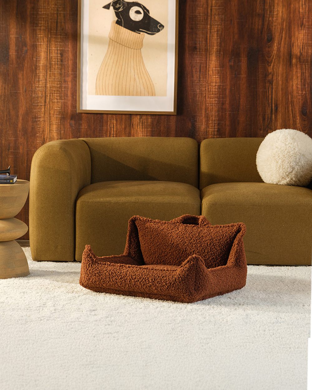 Wigiwama Dog Bed - Pet Club Chair Brown - M in een kinderkamer
